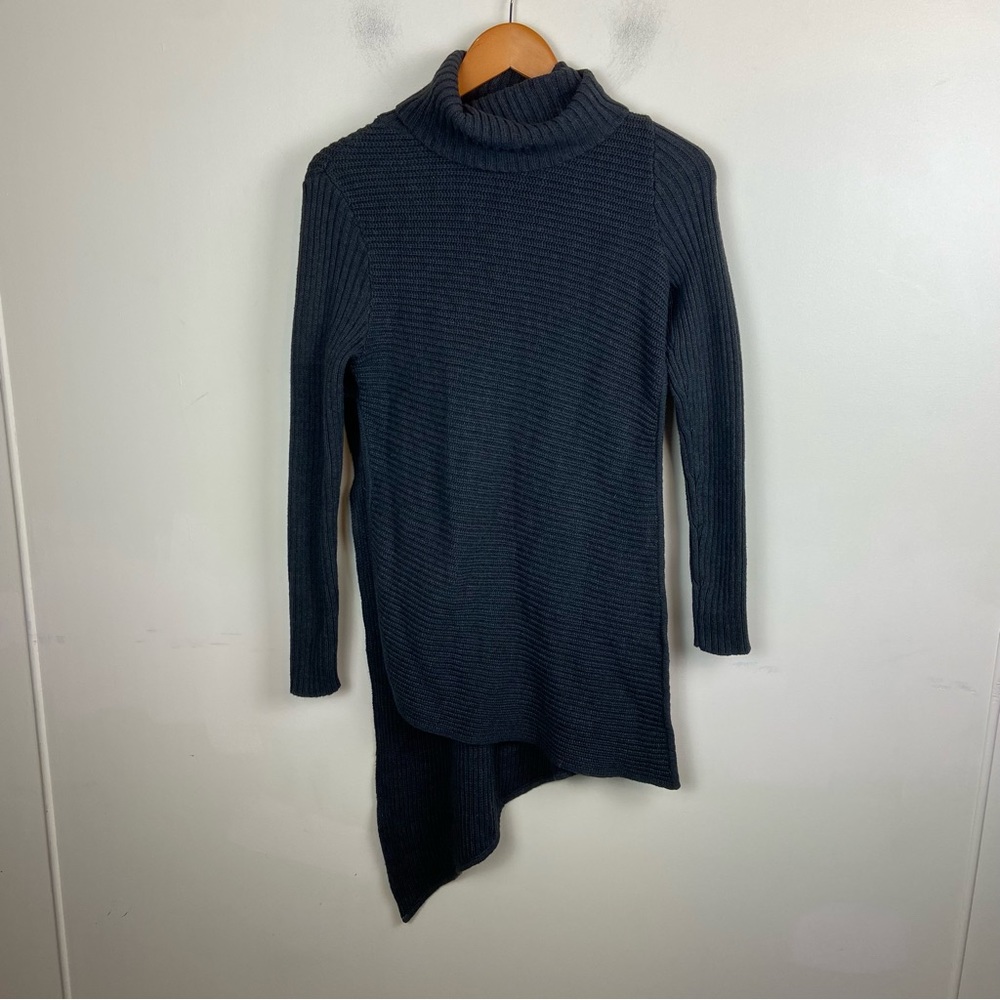 Express Asymmetrical Avant Garde Charcoal Grey Ribbed‎ Turtleneck Sweater XS